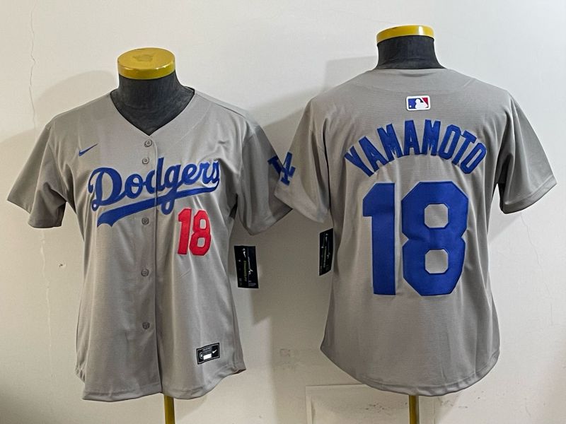 Women 2025 Los Angeles Dodgers #18 Yamamoto Grey Game Nike MLB Jersey style 007